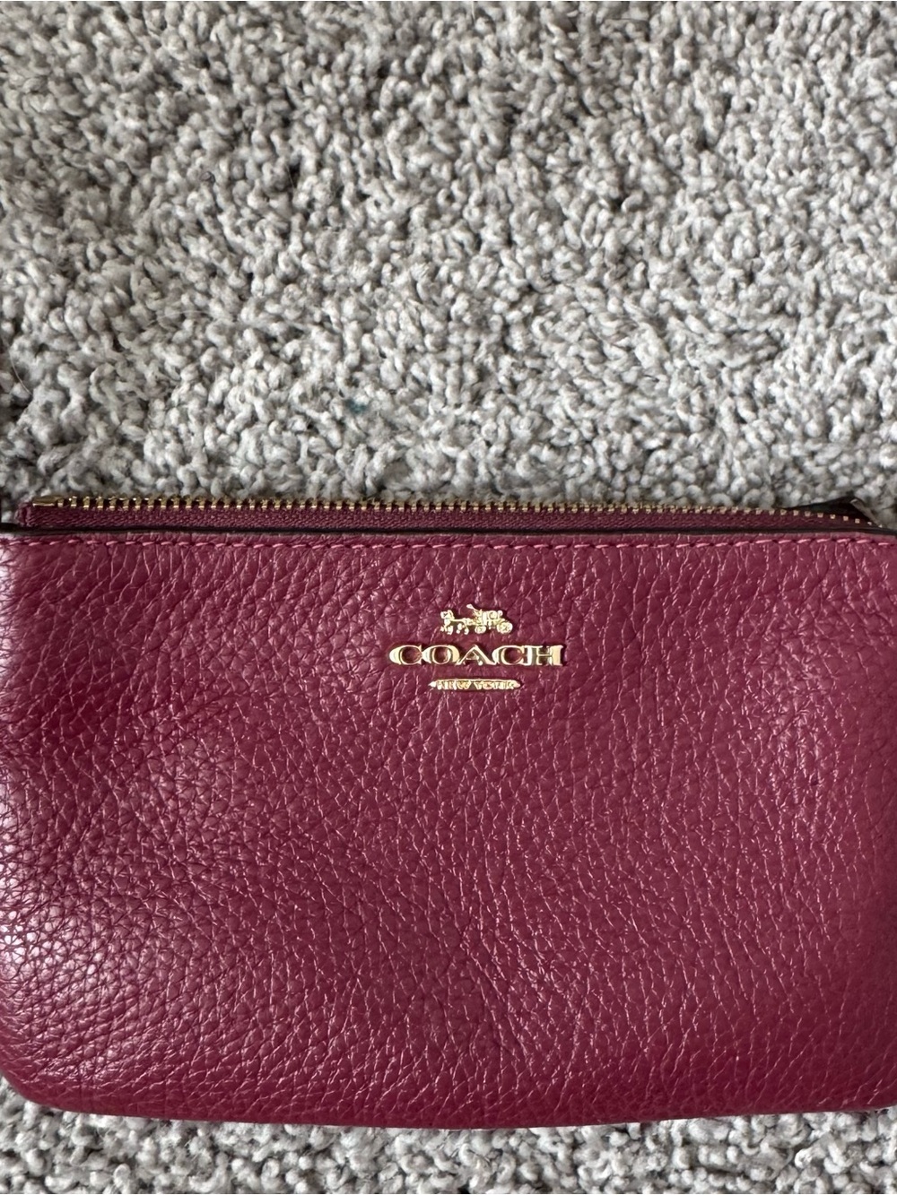 COACH Pebbled Leather Zip Pouch in Wine with Gold Hardware